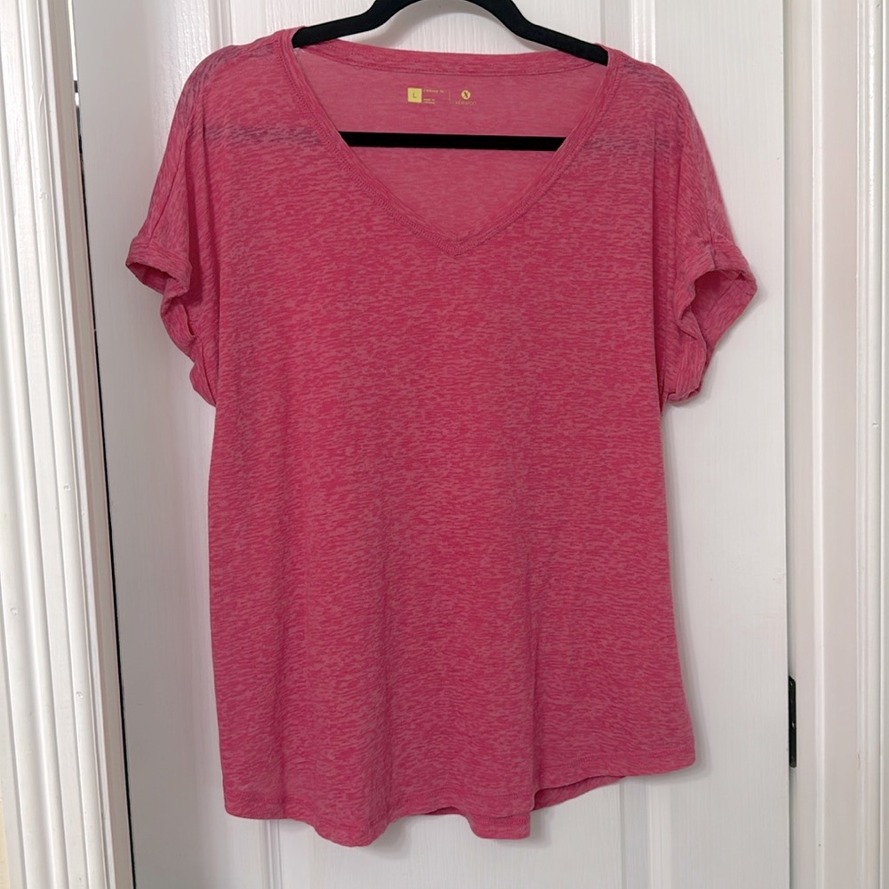 Xersion relax fit pink cuff shirt size L